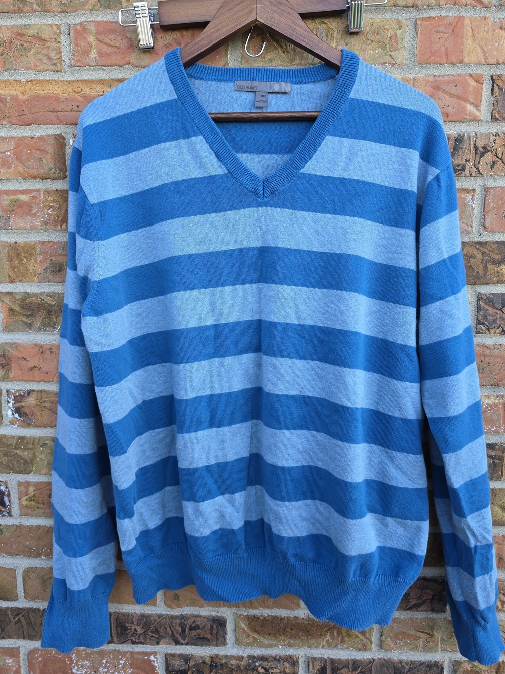 Old Navy XXL Blue Striped V Neck Cotton Sweater Preppy Y2K Pullover